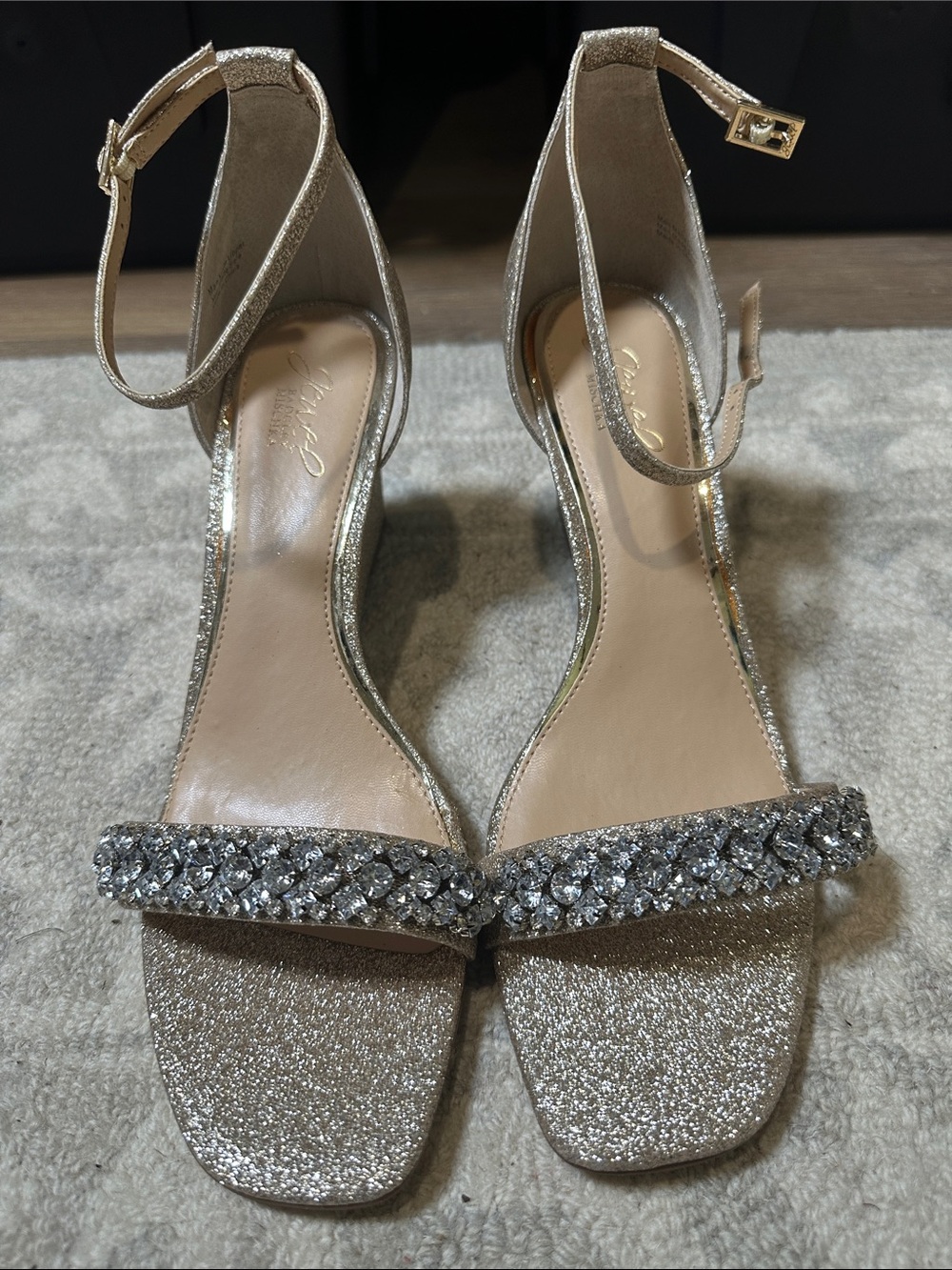 Jewel Badgley Mischka Glitter Crystal Ankle-Strap Sandals in Gold (31)